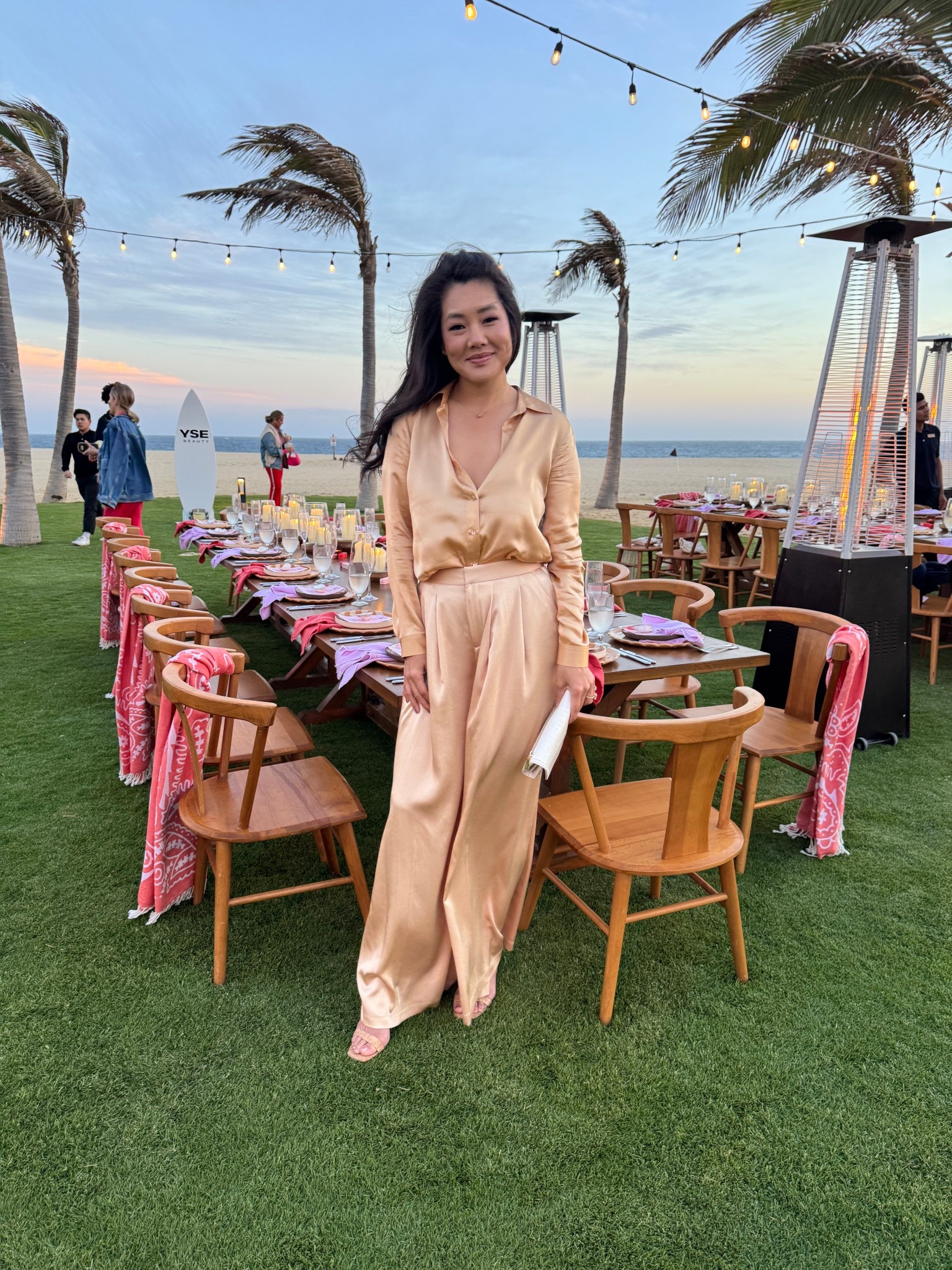 Lagence has always been my go to for elegant and classic looks. Their signature silk top comes in every color- and I actually might own them all. This set is pecan and latte. So many compliments. So comfy and chic  