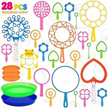 28 Pcs Bubble Wands Set, Big Bubble Wand Toys Set with Tray, Bulk Funny Bubble Making Toys for Ki... | Amazon (US)
