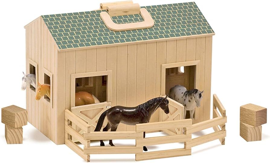 Melissa & Doug Fold and Go Wooden Horse Stable Dollhouse With Handle and Toy Horses (11 pcs) - Po... | Amazon (US)