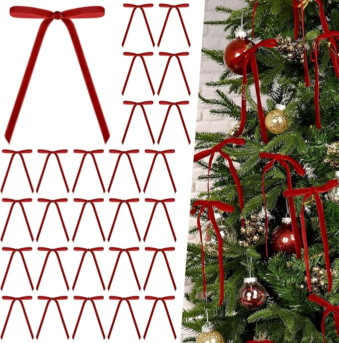 Roberly 30 Pcs Red Velvet Bows for Christmas Tree Wreath, Rustic Crafts Bows Vintage Velvet Gift ... | Amazon (US)