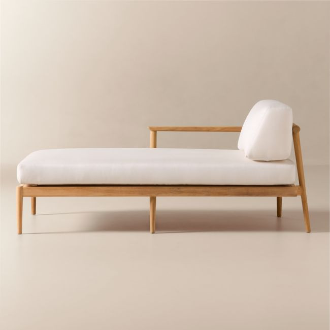 Tide Teak Outdoor Left-Arm Chaise With Ivory Sunbrella® Cushions | CB2