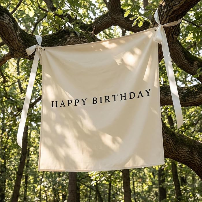 59x59 Inch Happy Birthday Burlap Banner, Fabric Party Decorations Backdrop, Boho Rustic Photo Pro... | Amazon (US)