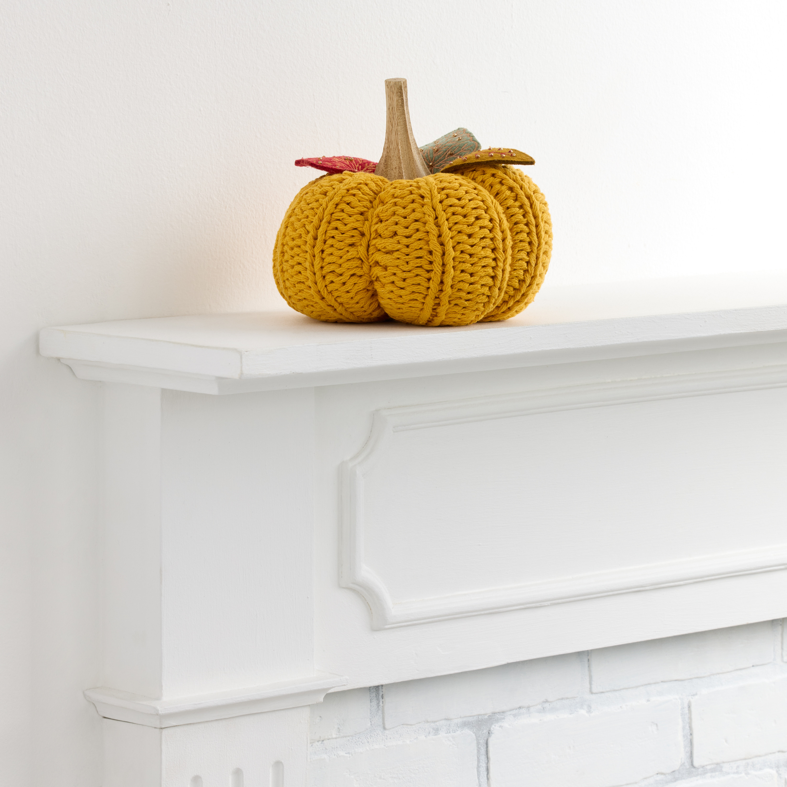Medium Yellow Cotton Crocheted Pumpkin Decor