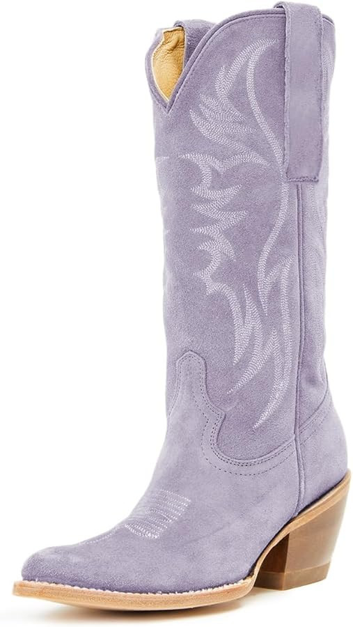 YDN Women Cowboy Boots Comfortable Pull On Western Booties Pointed Toe Chunky Block Heel Cowgirl ... | Amazon (US)