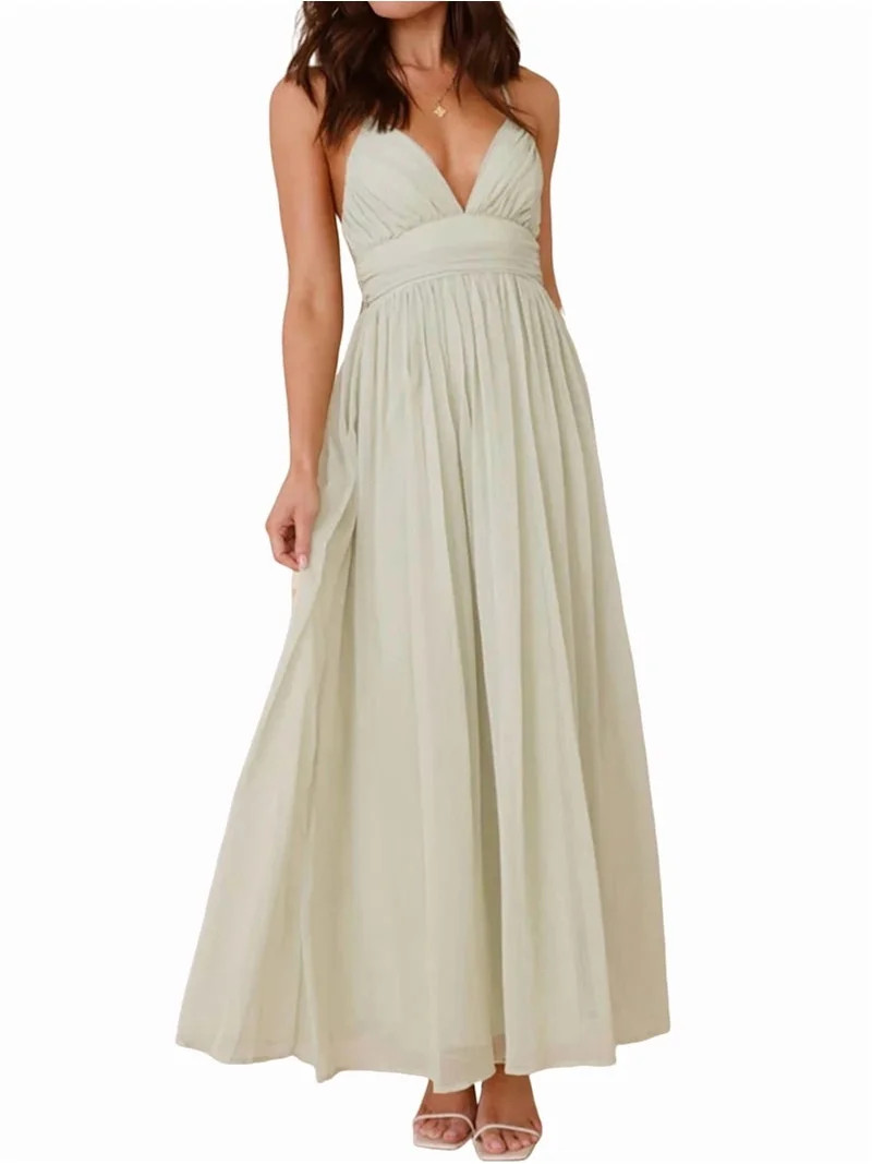 Women'S Spaghetti Strap V Neck Lace Up Bodycon Solid Nightclub Party Casual Dress Green M | Walmart (US)