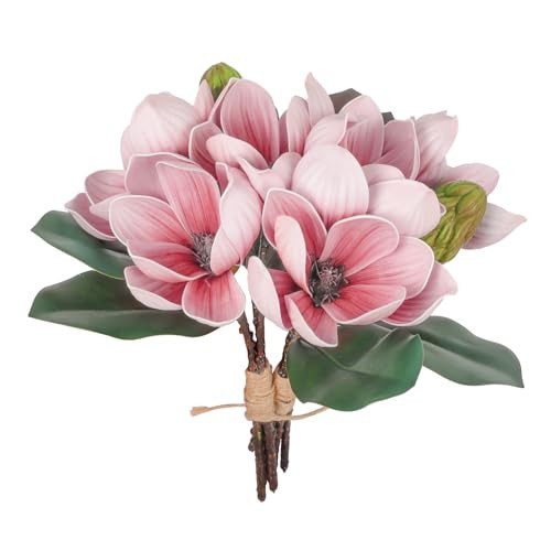 Lovmeety 2Bundles Faux Magnolia Flowers Artificial Real Touch Magnolia Flowers Pink Fake Flower Bouquet Silk Floral Arrangements for Wedding Party Table Centerpieces Home Decor | Amazon (US)
