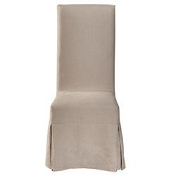 Luna French Country Beige Upholstered Slipcovered Oak Wood Parsons Dining Chair | Kathy Kuo Home
