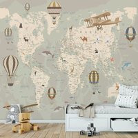 Kids World Map Wall Mural - Peel & Stick Removable Wallpaper For Boys Girls, Nursery & Room Decor | Etsy (US)