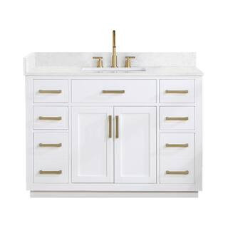 Altair Gavino 48 in. W x 22 in. D x 34 in. H Bath Vanity in White with Grain White Composite Ston... | The Home Depot