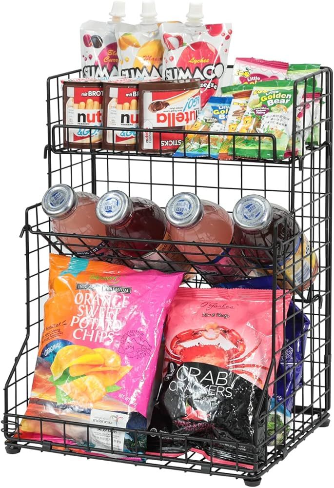 X-cosrack 3-Tier Food Packet Organizer Rack Bins with Adjustable Tilting Design for Pantry Storag... | Amazon (US)