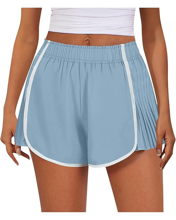 Summer Shorts for Women 2024 Trendy, Pleated Shorts Women Flowy Athletic, High Waisted Track Shor... | Amazon (US)