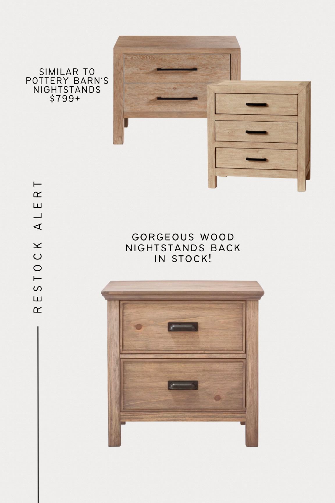 pottery barn look-a-likes are back in stock!!! 
run don’t walk 🤪 

wood nightstand, wood nightstand with drawers, pottery barn dupe, linwood nightstand dupe, finn nightstand dupe, look for less, bedroom decor, home decor 

#LTKFind #LTKhome