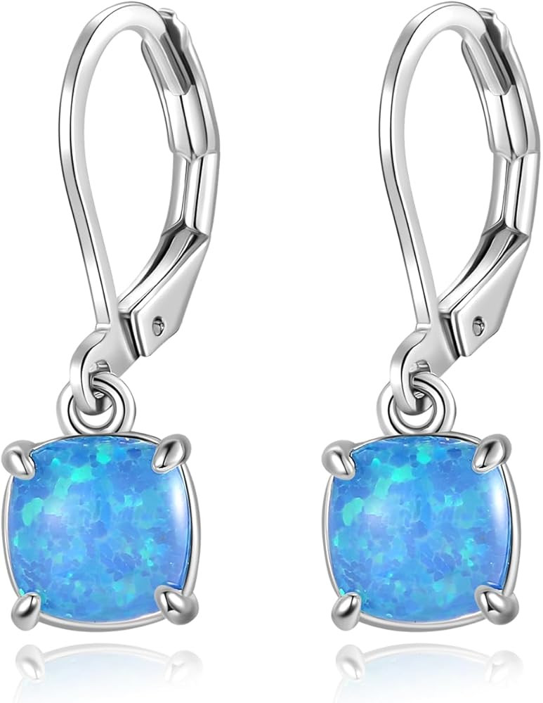 Opal/Turquoise Dangle Earrings for Women 14K Gold Plated Leverback Gemstone Drop Earrings Opal Je... | Amazon (US)