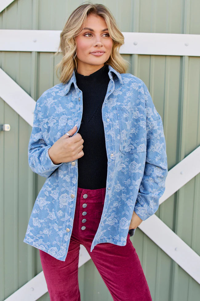 Alea Floral Denim Button Down Shirt | Pink Lily