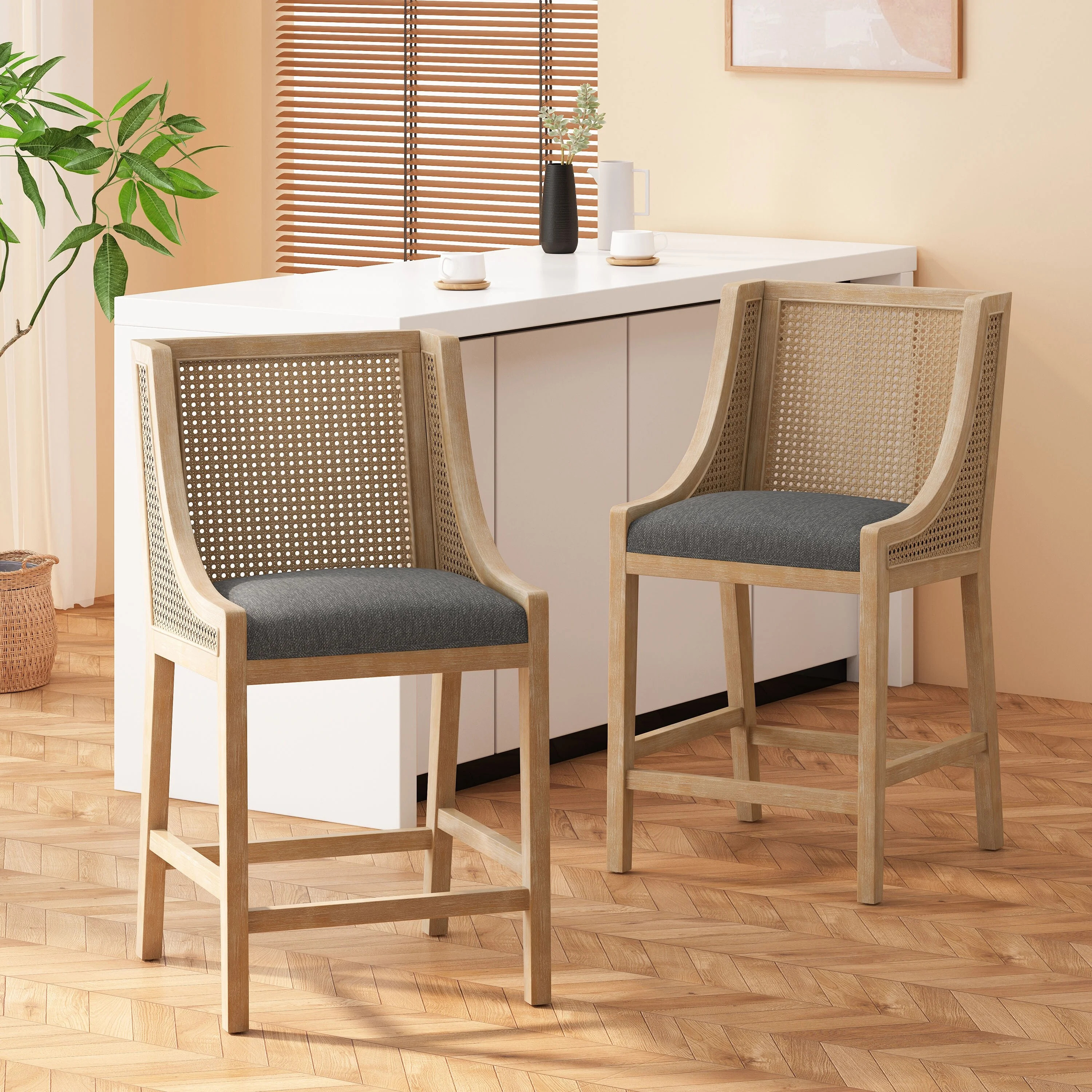 Christopher Knight Home Cataldo Fabric Upholstered Wood and Cane 25.5 inch Counter Stools (Set of... | Walmart (US)