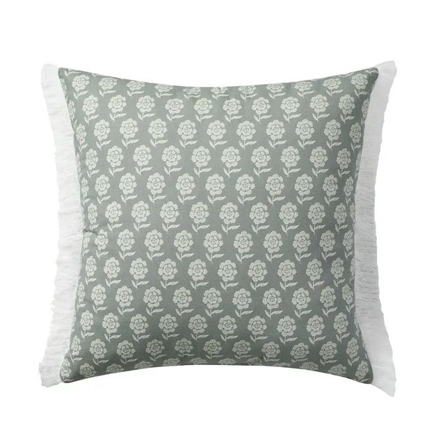 My Texas House 22" x 22" Ivory/Green Meera Floral Fringe Cotton Decorative Pillow - Walmart.com | Walmart (US)