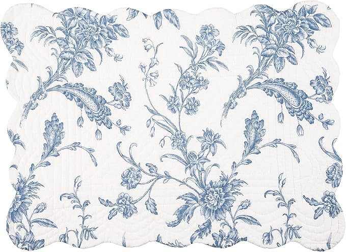 C&F Home Bleighton Blue Toile Placemat Single Rectangle Elegant Blue & White Floral Pattern Cotto... | Amazon (US)