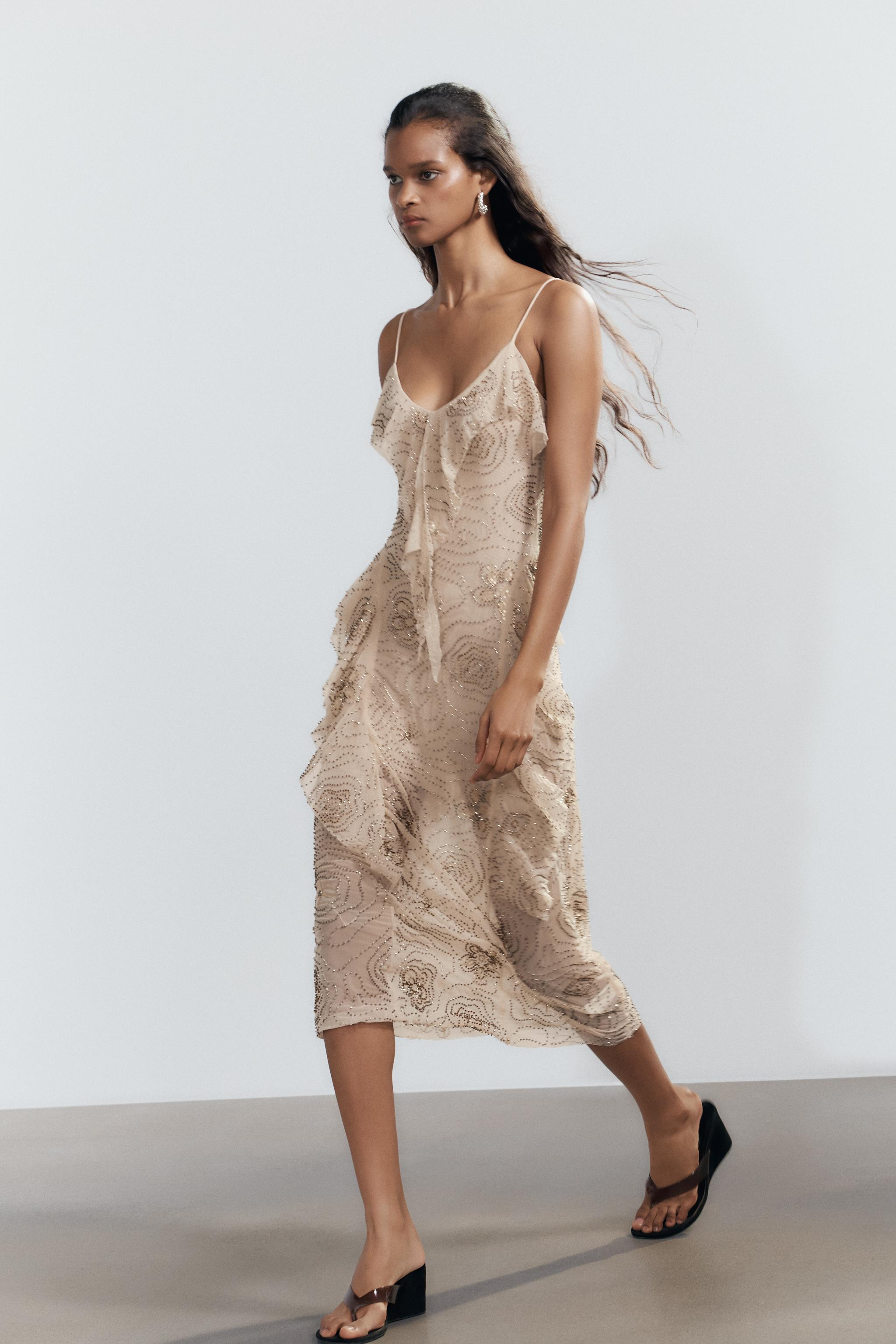 SHIMMERING RUFFLED MIDI DRESS | Zara US