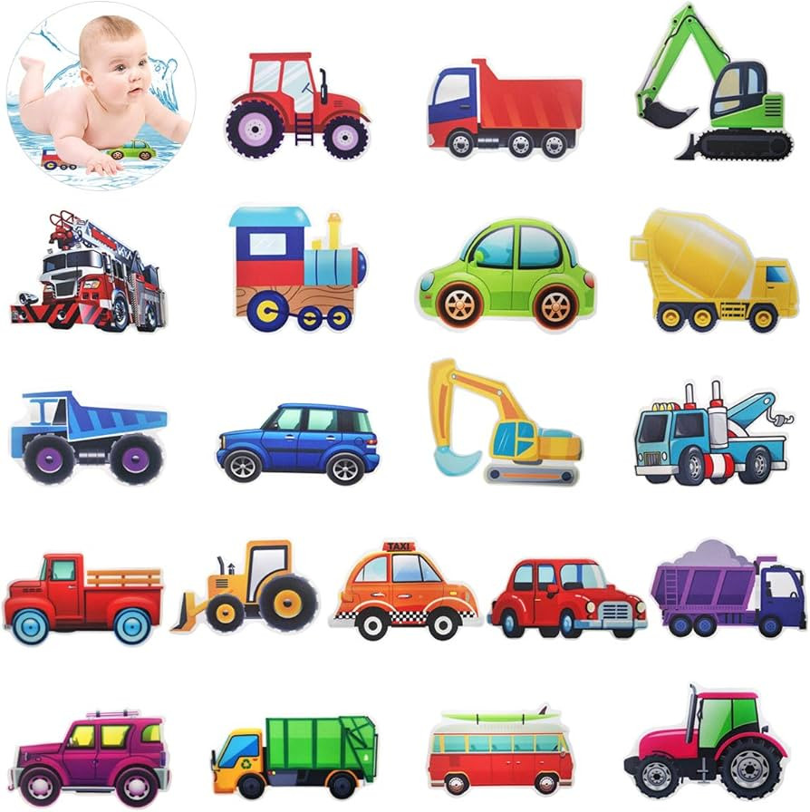 Cieovo 20 Set Non-Slip Bathtub Stickers, Transportation Vehicle Tractor Cars Trucks Excavator Dec... | Amazon (US)