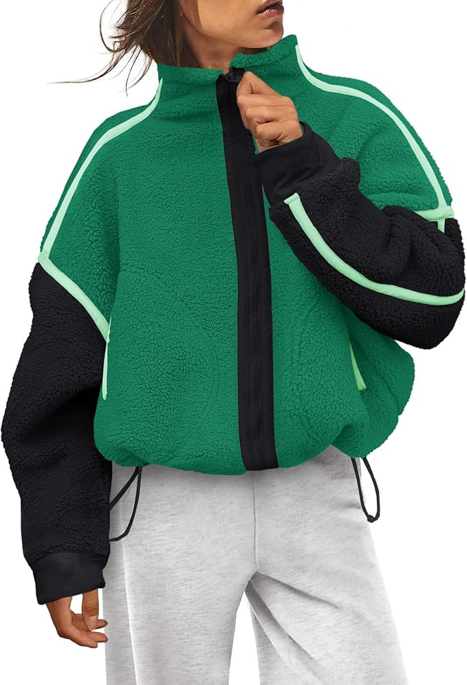 Yanekop Womens Fleece Jacket Zip Up Fuzzy Sherpa Jackets Long Sleeve Winter Coats Striped Warm Ou... | Amazon (US)