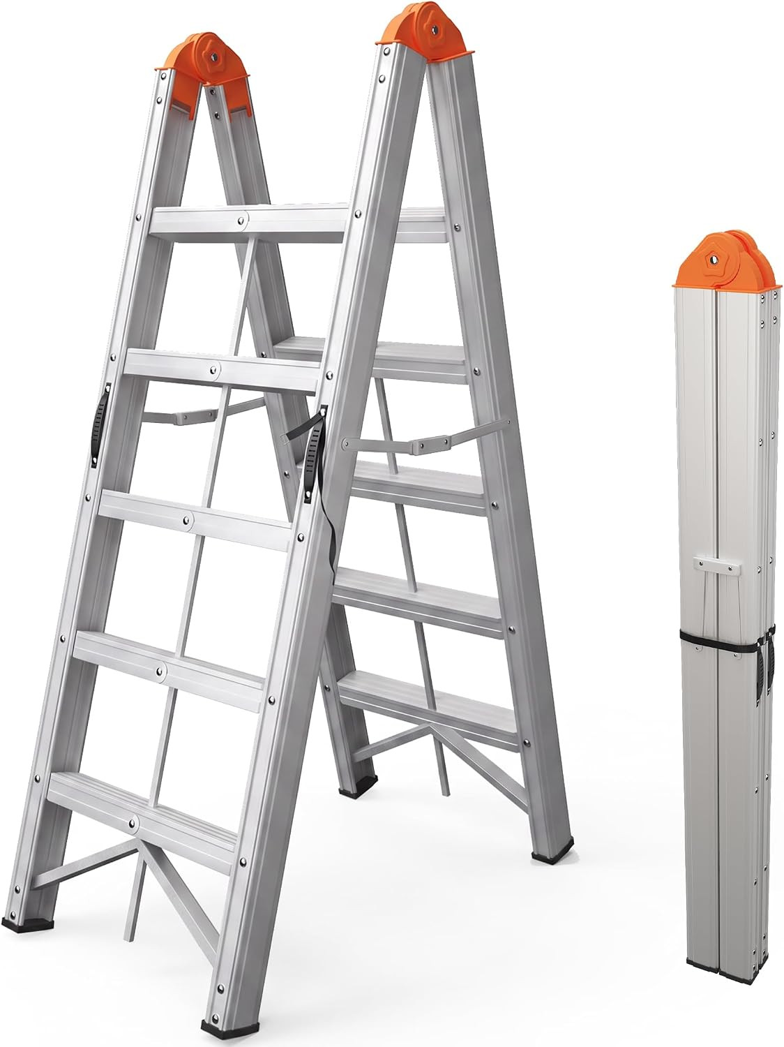 APARECIUM Aluminum Foldable Twin Front A Frame 5-Step Ladder with Wide Anti-Slip Pedal, Collapsible Compact Step Stool, Portable Lightweight, EN131, 330lb Capacity | Amazon (US)
