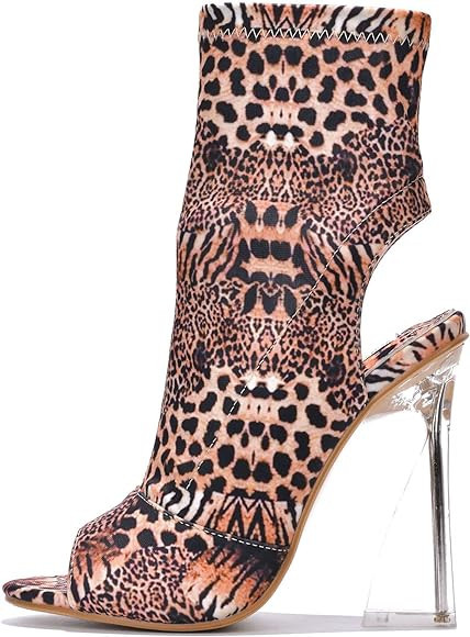 Cape Robbin Cally Sexy Clear heeled Booties for Women, Faux Suede Round Peep Toe High Heel Ankle ... | Amazon (US)