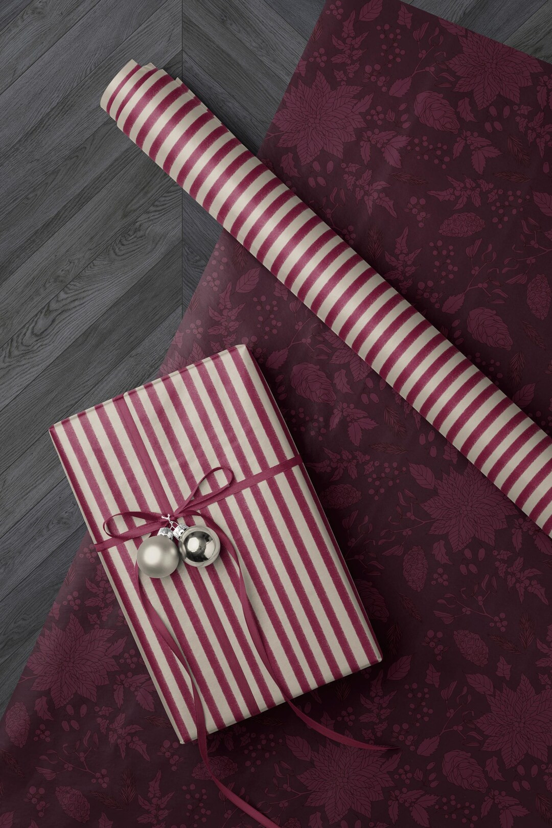 Luxury Burgundy Stripe Gift Wrap, Elegant Holiday Paper, Christmas Wrapping - Etsy | Etsy (US)