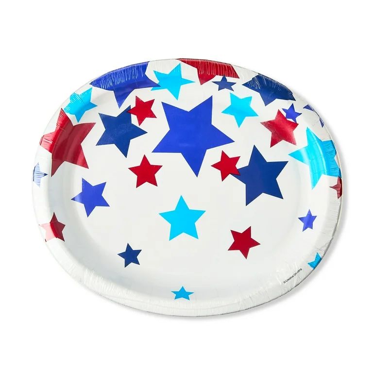 Patriotic Red, White, and Blue Stars Oval Paper Plates, 8 Count, by Way To Celebrate | Walmart (US)