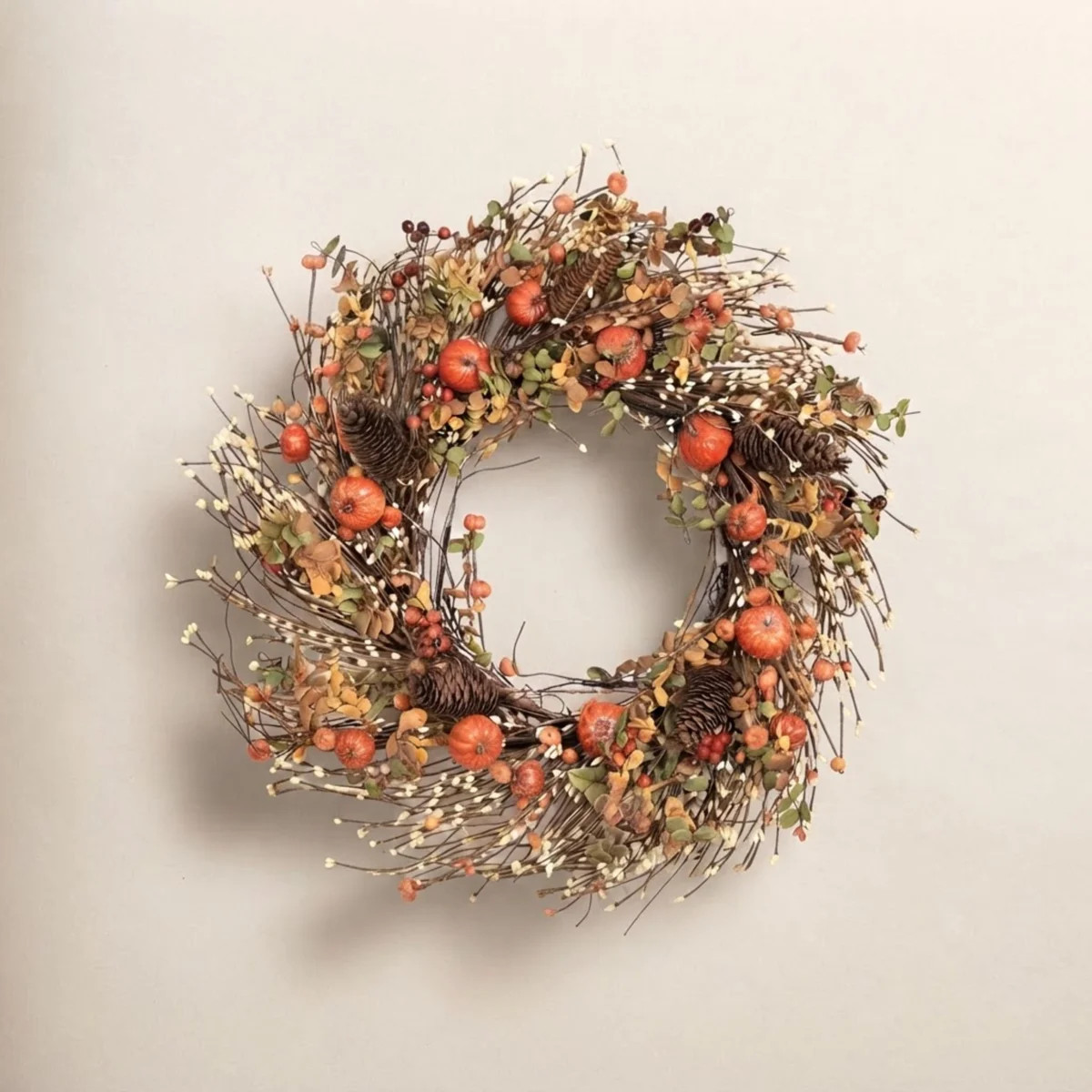 24" Artificial Rustic Twig Berry Pumpkins Pinecone Fall Harvest Front Door Wreath Halloween Thank... | Wayfair North America