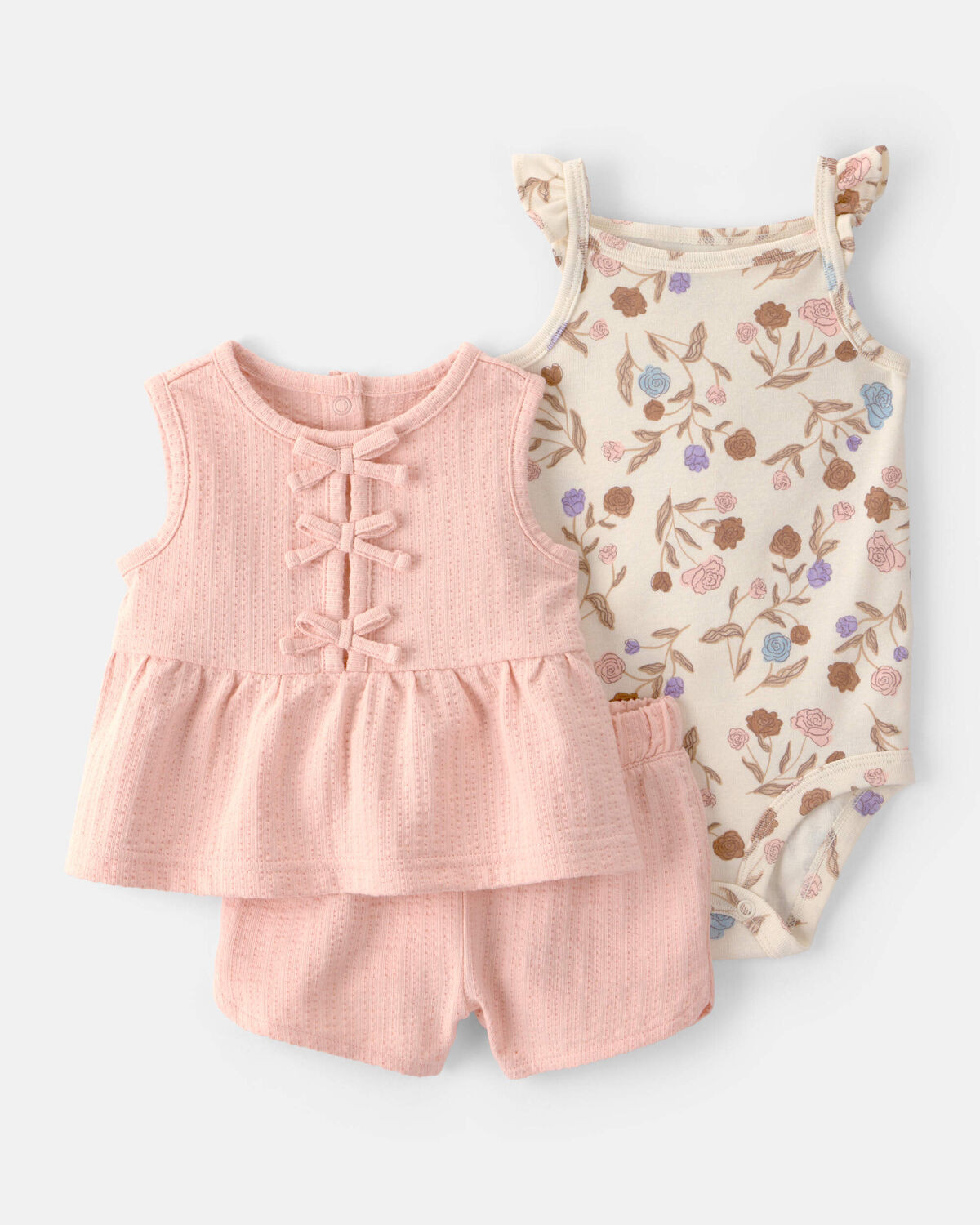 Baby Girl 3-Piece Floral Top, Bodysuit & Short Set - Pink/Cream | Carter's Inc