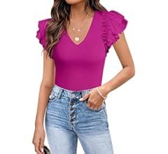 DOROSE Womens Summer Tops Sexy V Neck Casual Ruffle Short Sleeve Shirts Blouses | Amazon (US)