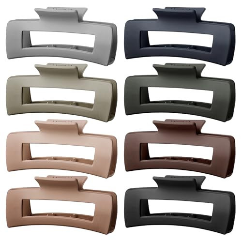 TOCESS 4.33 Inch Big Claw Clips 8 Pack, Matte Finish Large Neutral Color Hair Claw for Thick, Curly, Long, Wavy Hair, Non-slip Square Bulk Hair Clips for Women & Girls | Amazon (US)