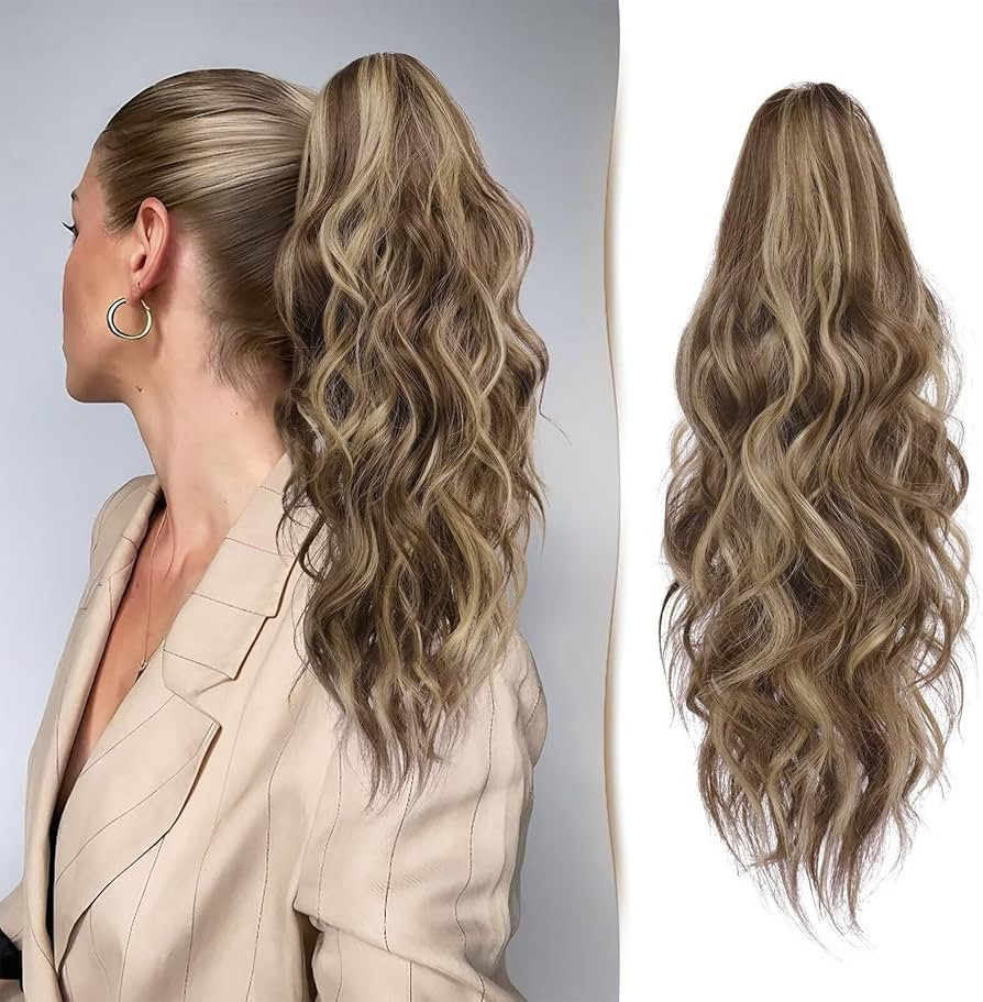 Ponytail 18 inch Curly Claw Clip in Hair Extensions Wavy Long Pony Tails Hair Extensions Syntheti... | Amazon (US)