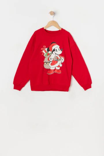 Girls Vintage Santa Mickey Graphic Fleece Sweatshirt | Urban Planet
