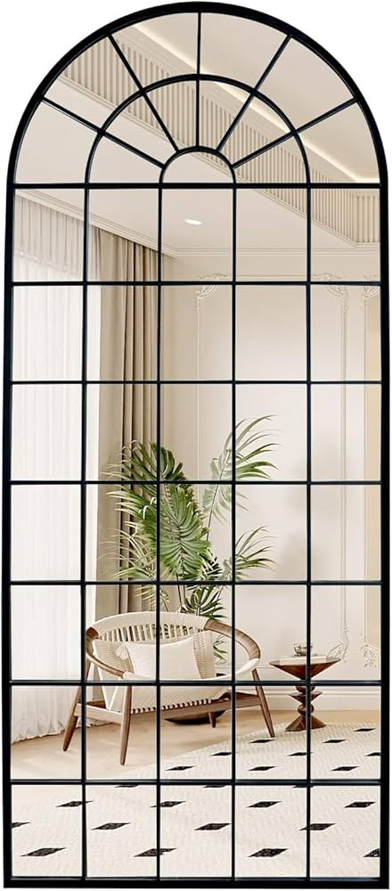 Deanurs Arched Window Metal Mirror, Black Large Rustic Windowpane Wall Mirror for Decor Living Ro... | Amazon (US)