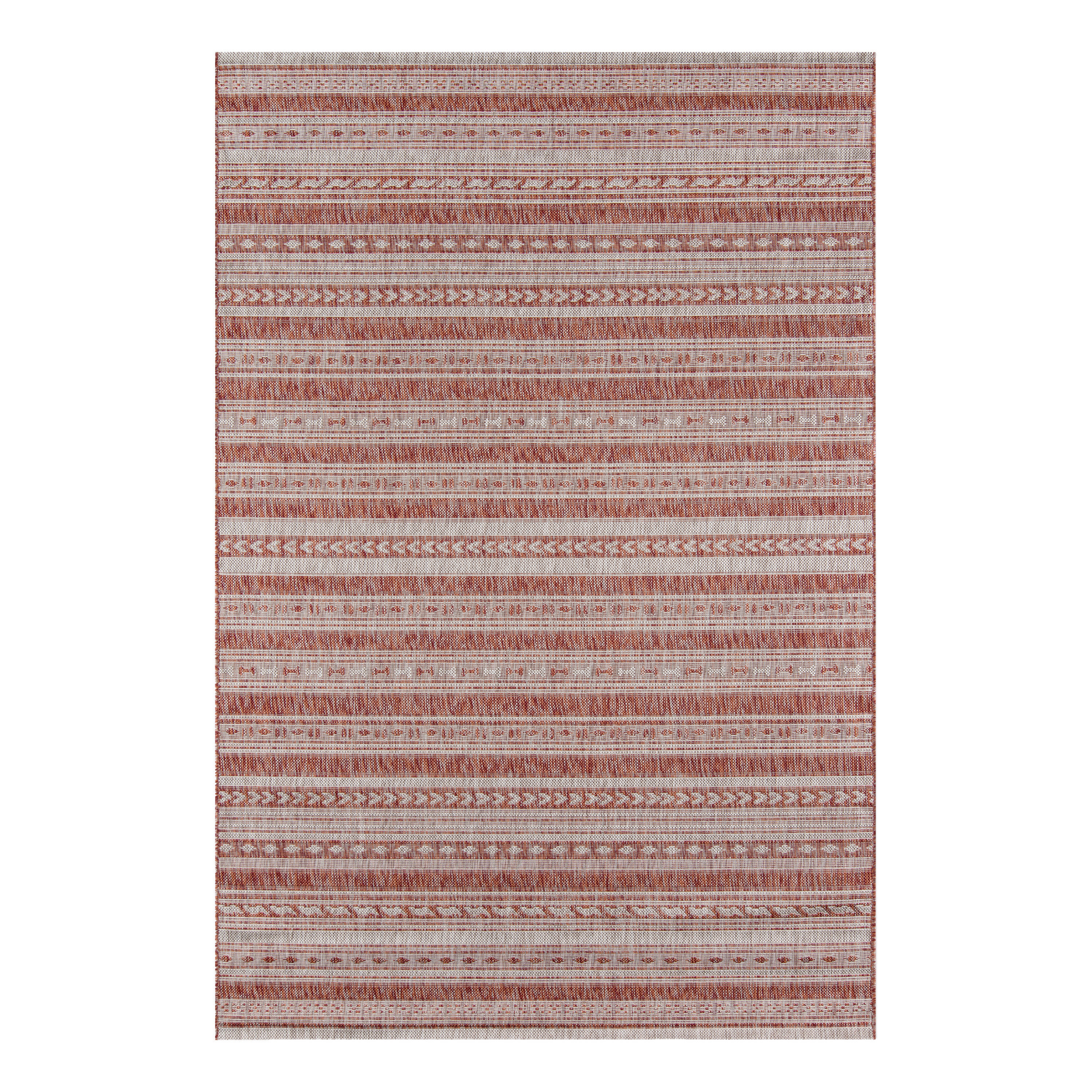 Copper and White Geometric Stripe Lucca Indoor Outdoor Rug | World Market