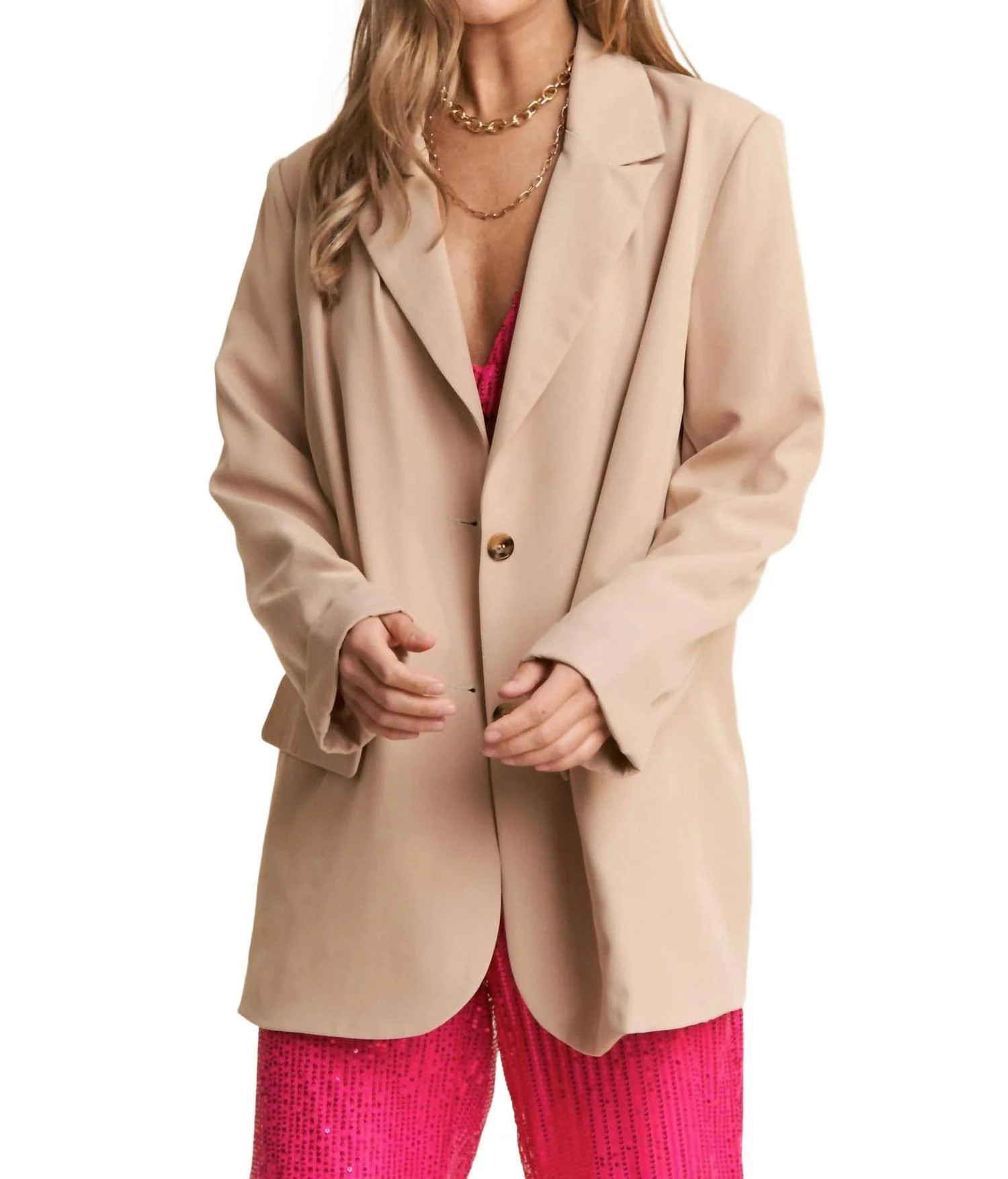 Boyfriend Button Down Blazer In Taupe | Shop Simon