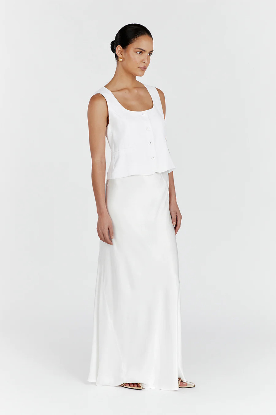 CHARLI WHITE SATIN MAXI SKIRT | DISSH