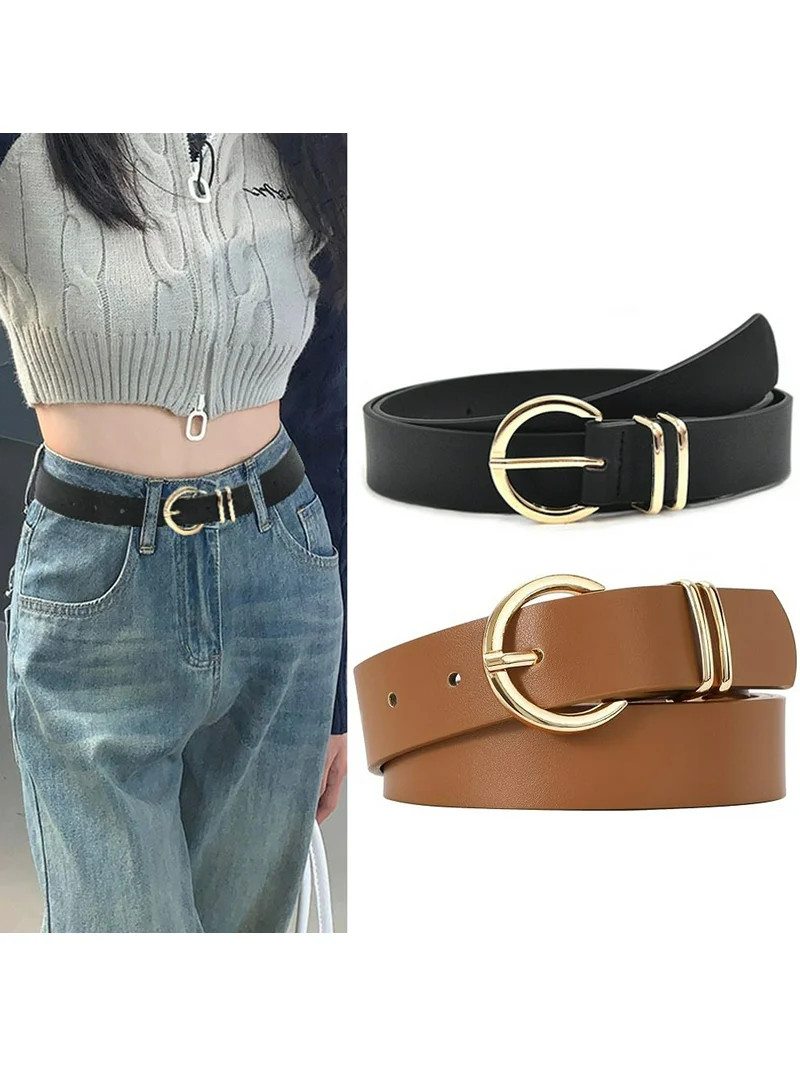 SENDEFN 2 Pack Women Leather Belts with Pin Buckle Waist Belt for Jeans Pants Dresses - Walmart.c... | Walmart (US)