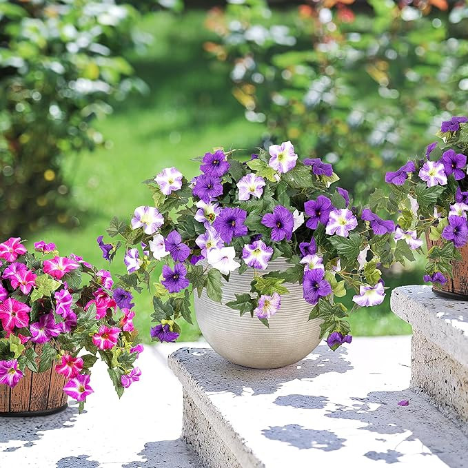 Artificial Fake Flowers Plants for Outdoor Decoration, 2PCS Spring Faux Petunias Silk Flower UV R... | Amazon (US)
