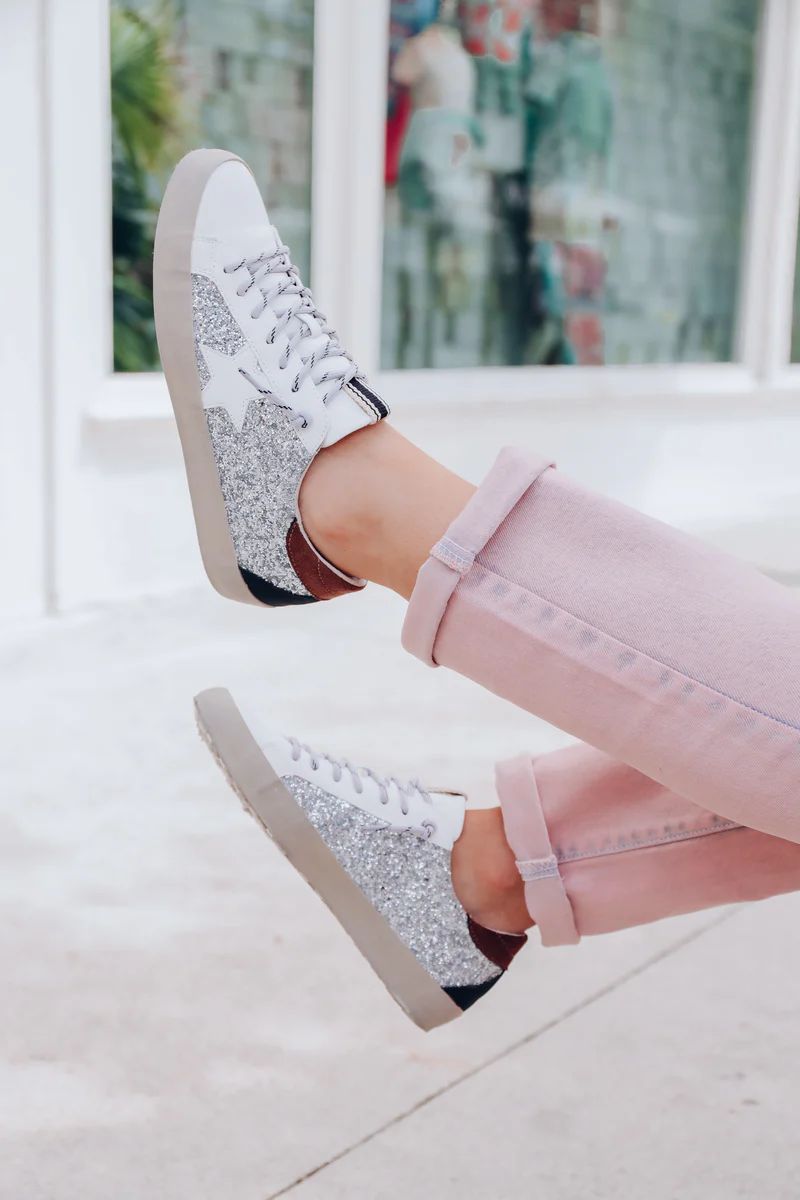 Paula Sparkle Sneaker by ShuShop - Silver/Brown | Whiskey Darling Boutique