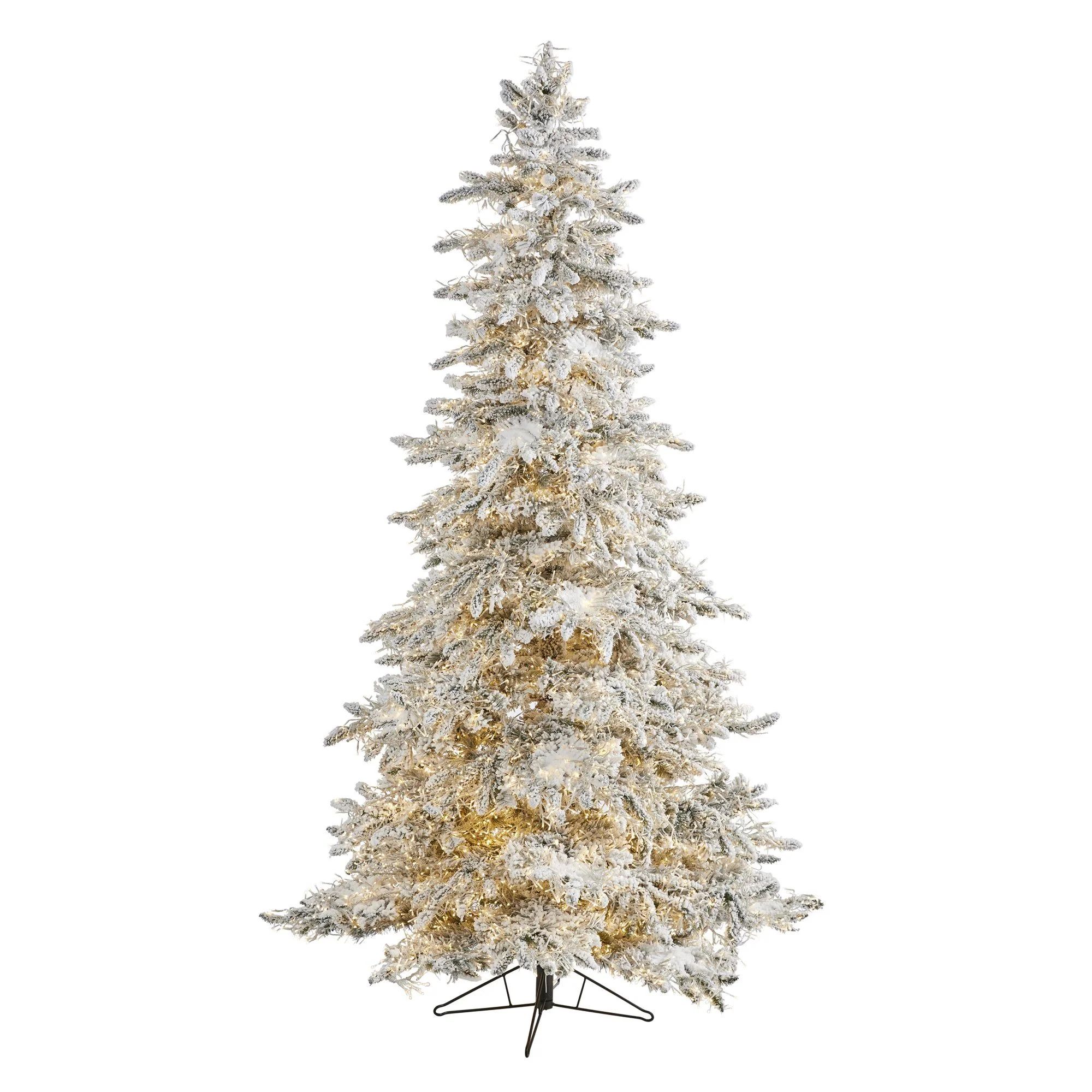 7.5' Flocked Grand Northern Rocky Fir Artificial Christmas Tree with 6672 Warm Cluster (Multifunc... | Nearly Natural