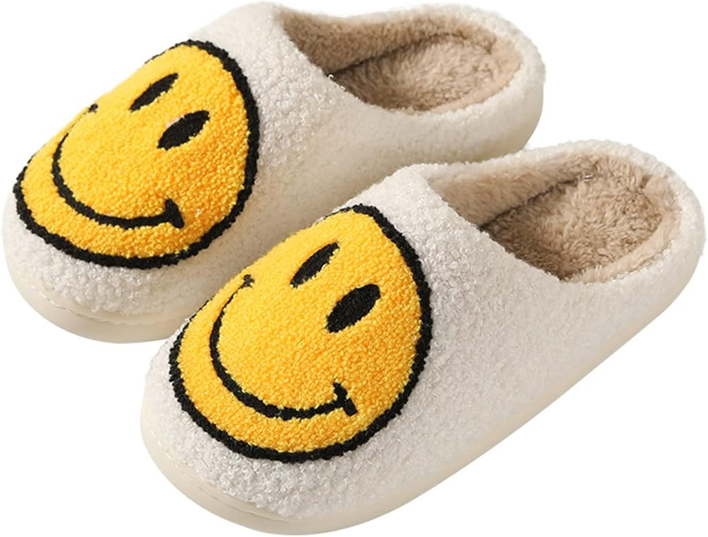 FACAXEDRE Retro Smile Face Slippers, Soft Plush Comfy Preppy Women Slippers, Smile Cushion Slides... | Amazon (US)