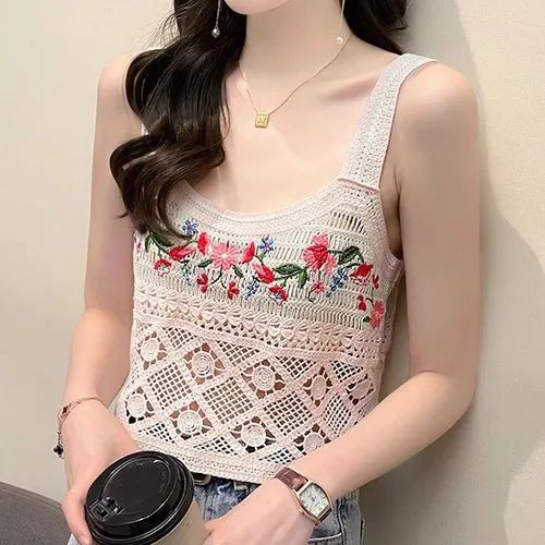 Aguro - Flower Embroidered Crochet Knit Camisole Top | YesStyle Global