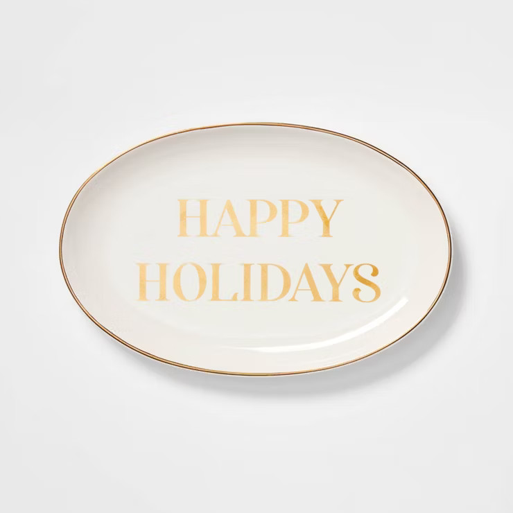 14" x 9" Stoneware 'Happy Holidays' Serving Platter - Threshold™ | Target