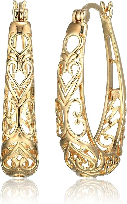 Amazon.com: Amazon Essentials Yellow 18K Gold Plated Sterling Silver Filigree Oval Hoop Earrings ... | Amazon (US)