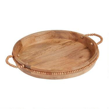 Round Mango Wood Beaded Bar Tray | World Market