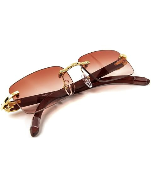 Square Rimless Gold Frame Burgundy Tint Luxury Sunglasses for Women Men Trendy Rectangle Vintage ... | Amazon (US)