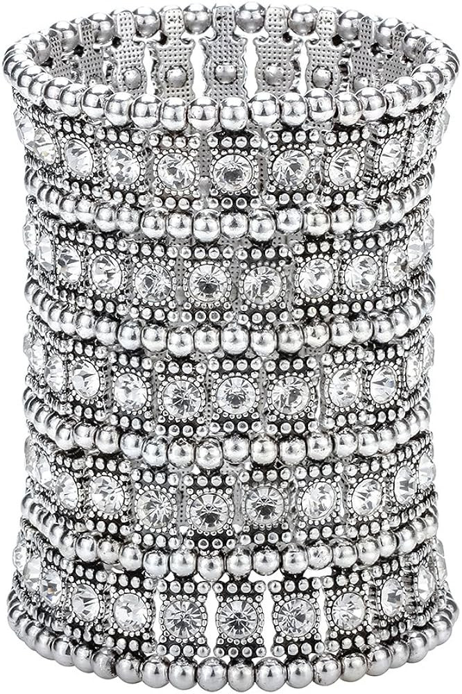 Szxc Womens Ballroom Rhinestone Stretch Cuff Bracelets Fit Wrist Circumference from 6.5" to 7.8" ... | Amazon (US)