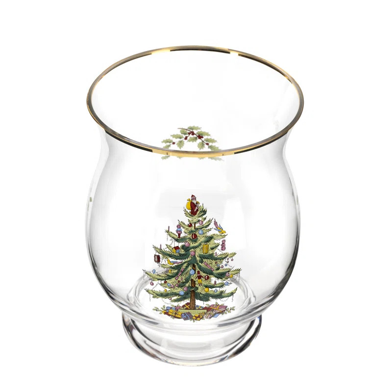 Christmas Tree 7.5'' Glass Tabletop Hurricane | Wayfair North America